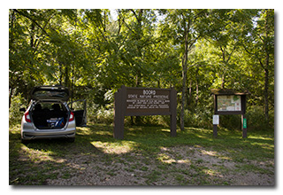 The State Nature Preserve sign and Eric's station -- click to enlarge