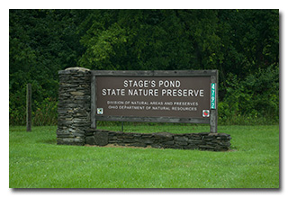 The Stage's Pond State Nature Preserve sign