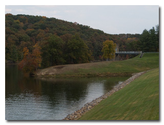 The view of the reservior and pumphouse from Eric's operating location -- click to enlarge