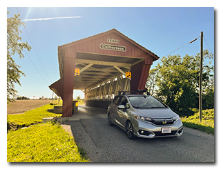 At one of six covered bridges during the CORC 'The Longest Day' rally