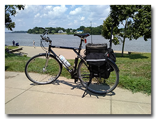 Eric's bicycle loaded for the ride on Blennerhassett Island