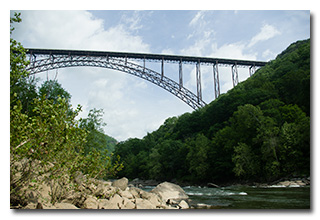 At Fayette Station, looking to the left and up at the New River Gorge Bridge