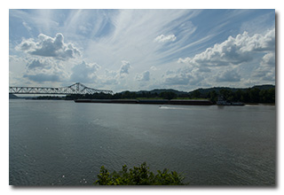 A barge travels down the Ohio River