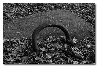 An artsy black-and-white photo of a tie-ring on the retired boat ramp adjacent to the park -- click to enlarge