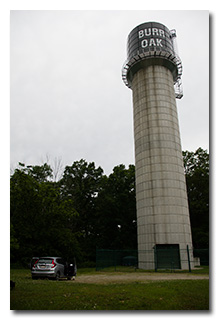 Eric's station under the Burr Oak State Park Water Tower -- click to enlarge