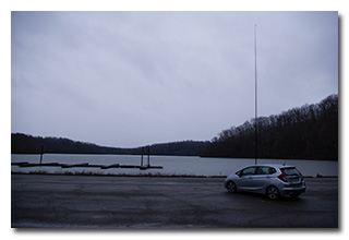 Eric's station overlooking the frozen Burr Oak Lake -- click to enlarge