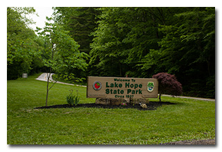 The Lake Hope State Park sign -- click to enlarge