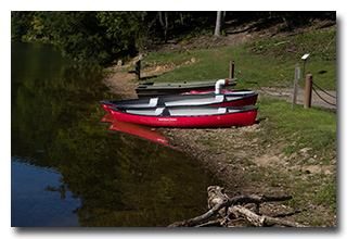 Canoes on the shore of Turkey Creek Lake