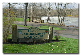 The sign: Welcome to Lock and Dam #5 Luke Chute
