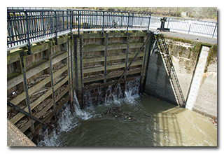 The down-river gates flushing water