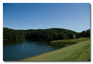 A view of Burr Oak Lake and the pumphouse -- click to enlarge
