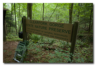 The Clear Fork Gorge State Nature Preserve sign