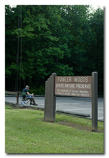 Eric operating near the Fowler Woods State Nature Preserve sign