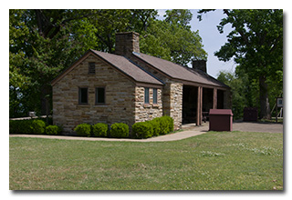 a stone picnic shelter