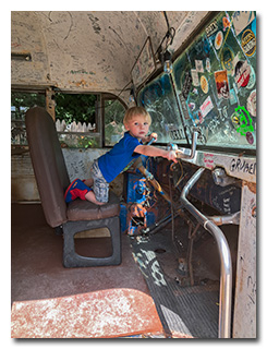 Archer drives a retired schoolbus