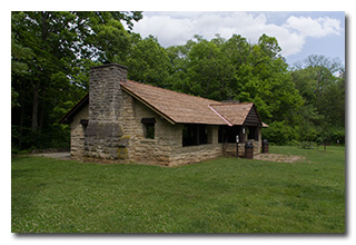 a stone picnic shelter