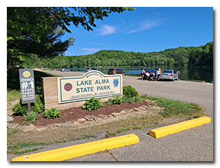 The Lake Alma State Park sign