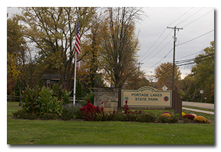 The Portage Lakes State Park sign